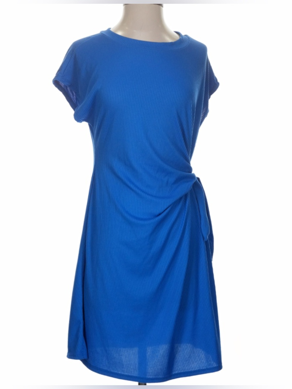 Blue Side-Tie Short Sleeve Dress